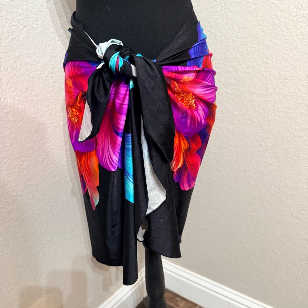 Longitude Black Sarong with Vibrant Floral Design